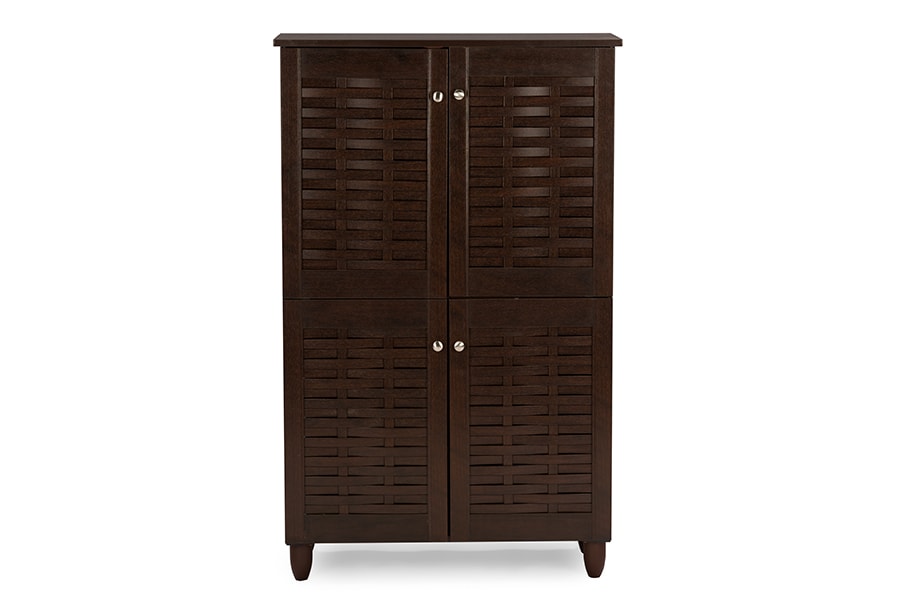 baxton studio fernanda modern and contemporary 4 door oak brown wooden entryway shoes storage tall cabinet | Modish Furniture Store-10