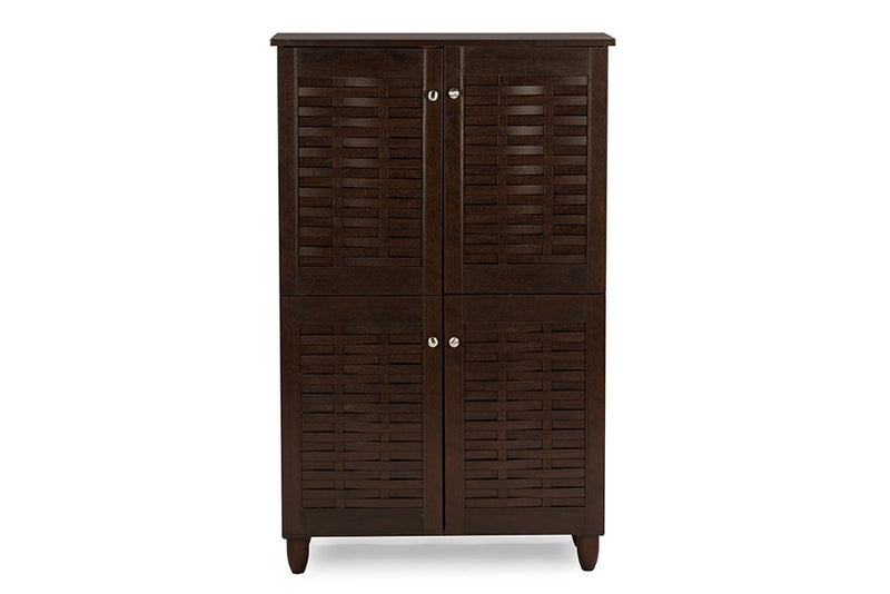 baxton studio fernanda modern and contemporary 4 door oak brown wooden entryway shoes storage tall cabinet | Modish Furniture Store-10