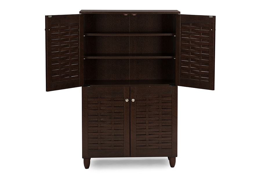 baxton studio fernanda modern and contemporary 4 door oak brown wooden entryway shoes storage tall cabinet | Modish Furniture Store-11