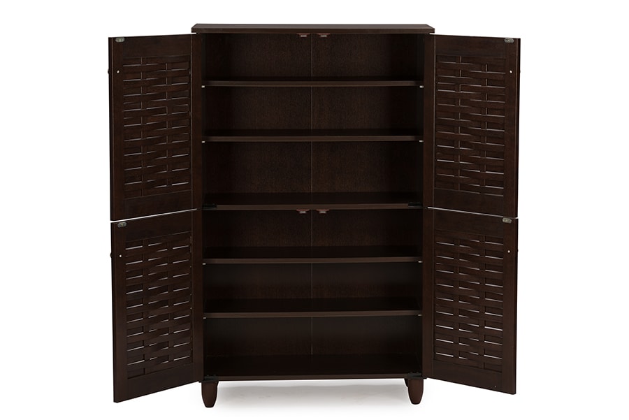 baxton studio fernanda modern and contemporary 4 door oak brown wooden entryway shoes storage tall cabinet | Modish Furniture Store-12