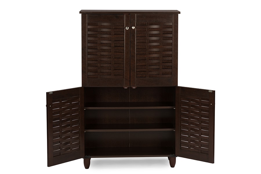 baxton studio fernanda modern and contemporary 4 door oak brown wooden entryway shoes storage tall cabinet | Modish Furniture Store-13