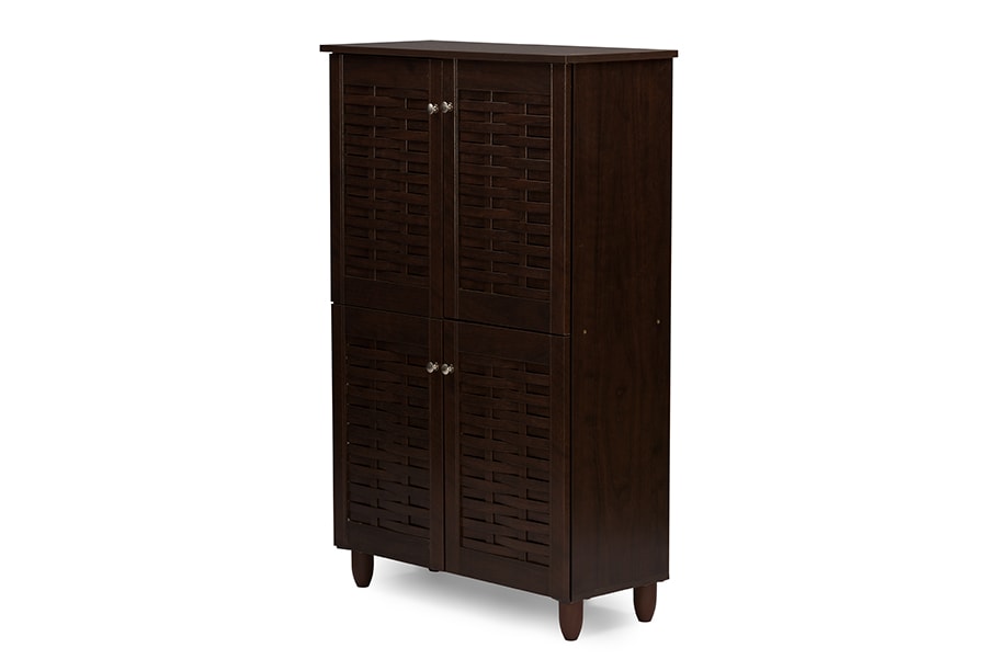 baxton studio fernanda modern and contemporary 4 door oak brown wooden entryway shoes storage tall cabinet | Modish Furniture Store-14