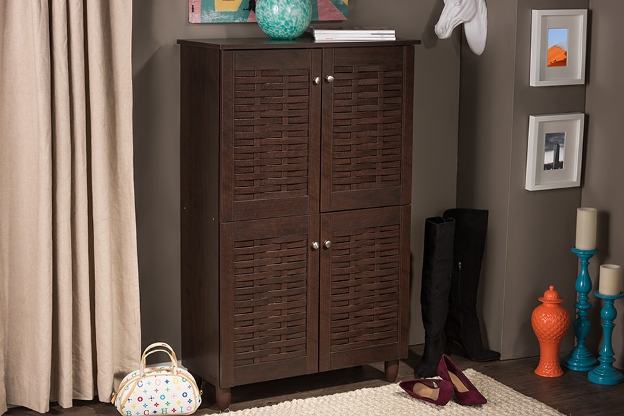 baxton studio fernanda modern and contemporary 4 door oak brown wooden entryway shoes storage tall cabinet | Modish Furniture Store-16