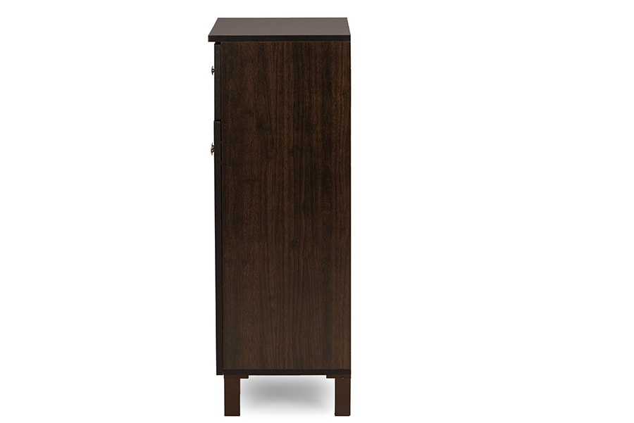 baxton studio felda dark brown modern shoe cabinet with 2 doors and drawer | Modish Furniture Store-5
