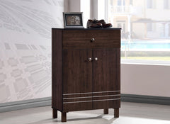 Baxton Studio Felda Dark Brown Modern Shoe Cabinet with 2 Doors and Drawer