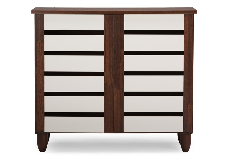 baxton studio gisela oak and white 2 tone shoe cabinet with 2 doors | Modish Furniture Store-2
