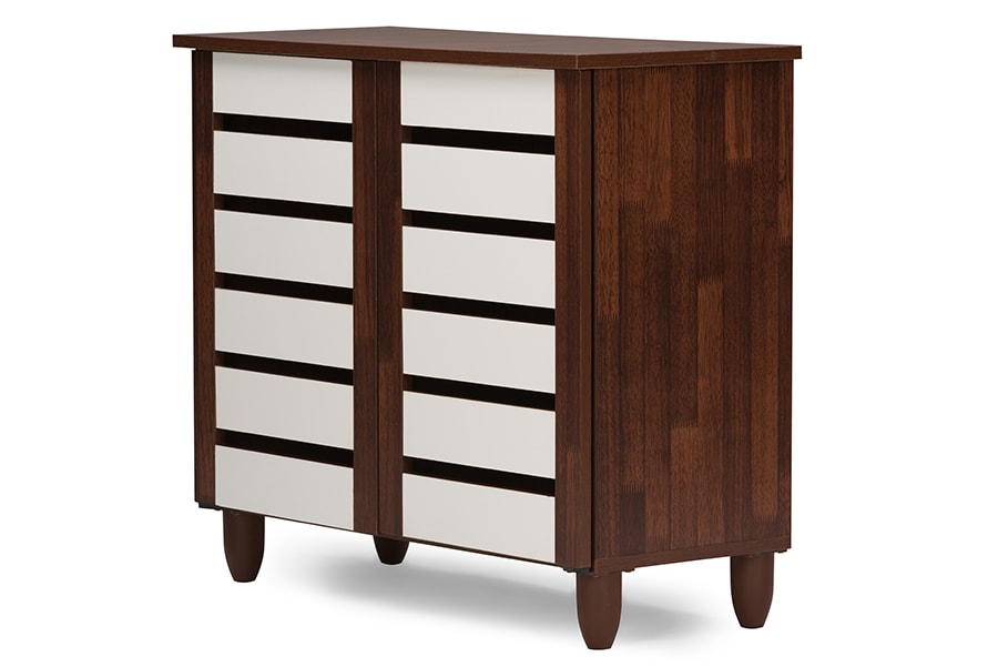 baxton studio gisela oak and white 2 tone shoe cabinet with 2 doors | Modish Furniture Store-3