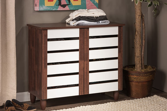 Baxton Studio Gisela Oak and White 2-tone Shoe Cabinet With 2 Doors | Modishstore | Cabinets