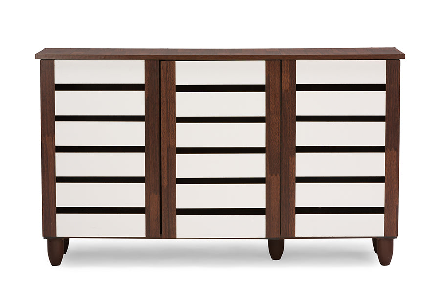 Baxton Studio Gisela Oak and White 2-tone Shoe Cabinet With 3 Doors | Modishstore | Cabinets