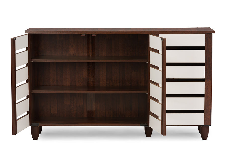 baxton studio gisela oak and white 2 tone shoe cabinet with 3 doors | Modish Furniture Store-2