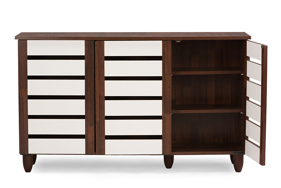 baxton studio gisela oak and white 2 tone shoe cabinet with 3 doors | Modish Furniture Store-3
