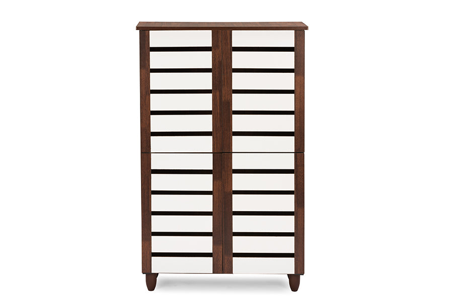 Baxton Studio Gisela Oak and White 2-tone Shoe Cabinet With 4 Door | Modishstore | Cabinets