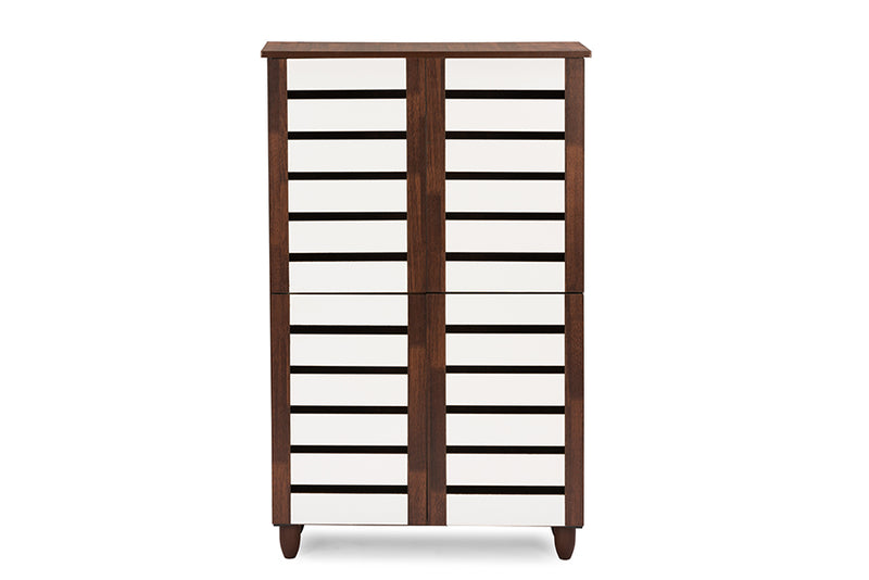 Baxton Studio Gisela Oak and White 2-tone Shoe Cabinet With 4 Door | Modishstore | Cabinets