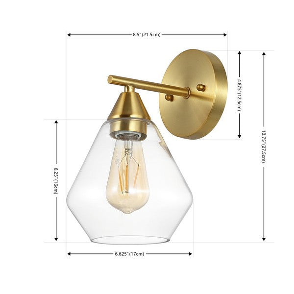 Safavieh Lyona, 8.5 Inch, Gold/Clear, Iron/Glass Wall Sconce Set Of 2 Set Of 2 - Gold | Sconces | Modishstore - 3