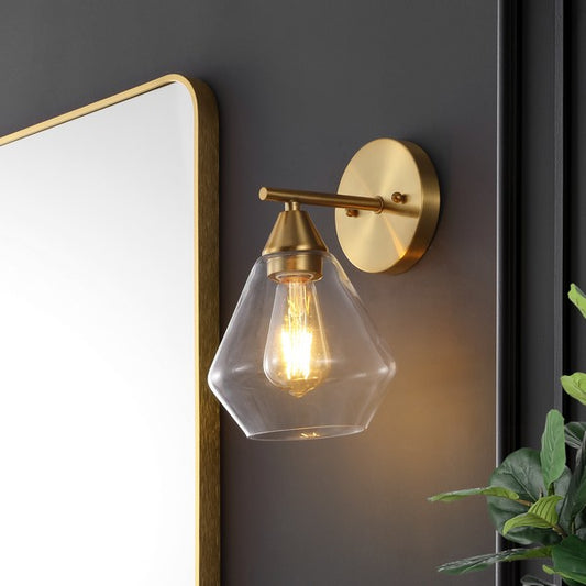 Safavieh Lyona, 8.5 Inch, Gold/Clear, Iron/Glass Wall Sconce Set Of 2 Set Of 2 - Gold | Sconces | Modishstore