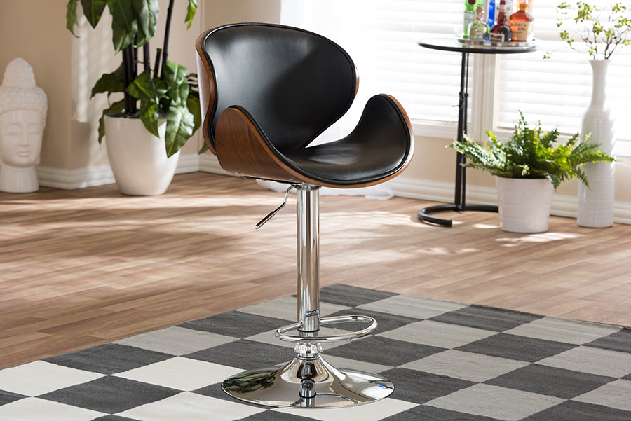 baxton studio crocus walnut and black modern bar stool | Modish Furniture Store-4