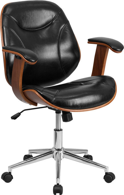 Flash Furniture Mid-Back Black Leather Executive Wood Swivel Office Chair | Office Chairs | Modishstore - 1