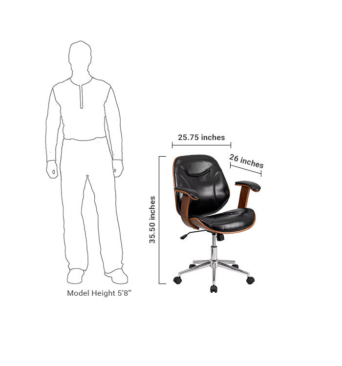 Flash Furniture Mid-Back Black Leather Executive Wood Swivel Office Chair | Office Chairs | Modishstore - 5