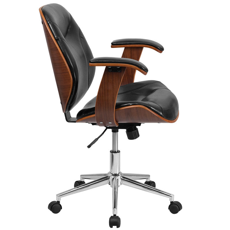Flash Furniture Mid-Back Black Leather Executive Wood Swivel Office Chair | Office Chairs | Modishstore - 4