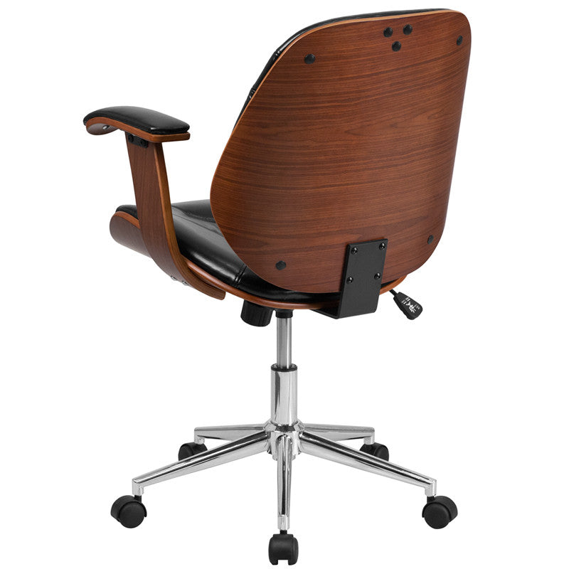 Flash Furniture Mid-Back Black Leather Executive Wood Swivel Office Chair | Office Chairs | Modishstore - 3