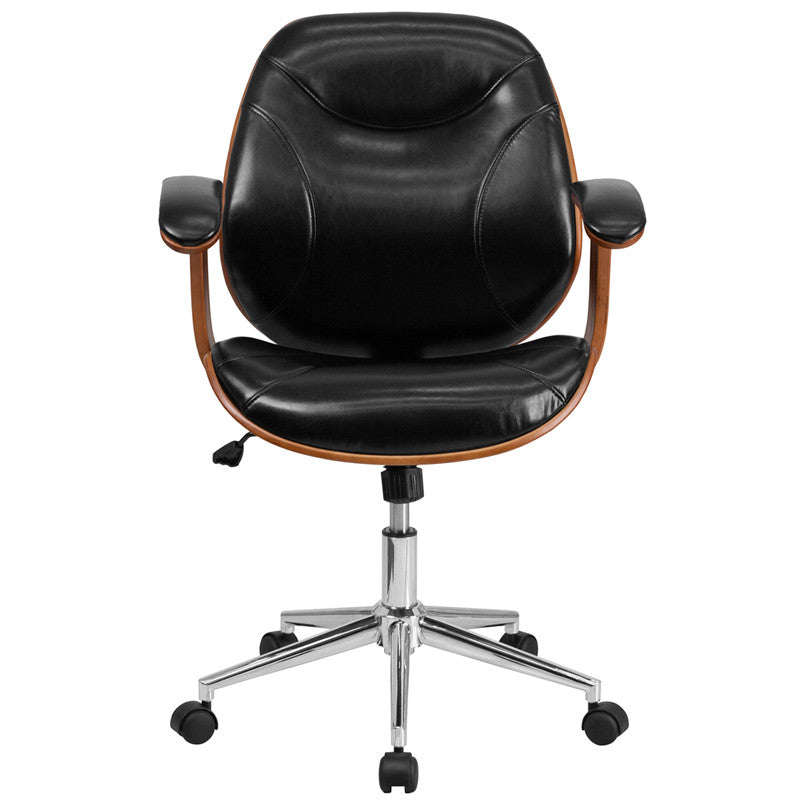 Flash Furniture Mid-Back Black Leather Executive Wood Swivel Office Chair | Office Chairs | Modishstore - 2