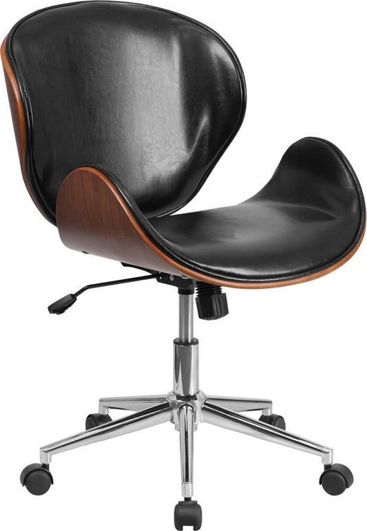 Flash Furniture Mid-Back Walnut Wood Swivel Conference Chair In Black Leather | Office Chairs | Modishstore