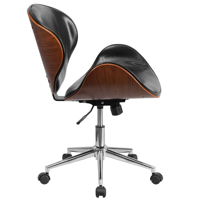 Flash Furniture Mid-Back Walnut Wood Swivel Conference Chair In Black Leather | Office Chairs | Modishstore - 4