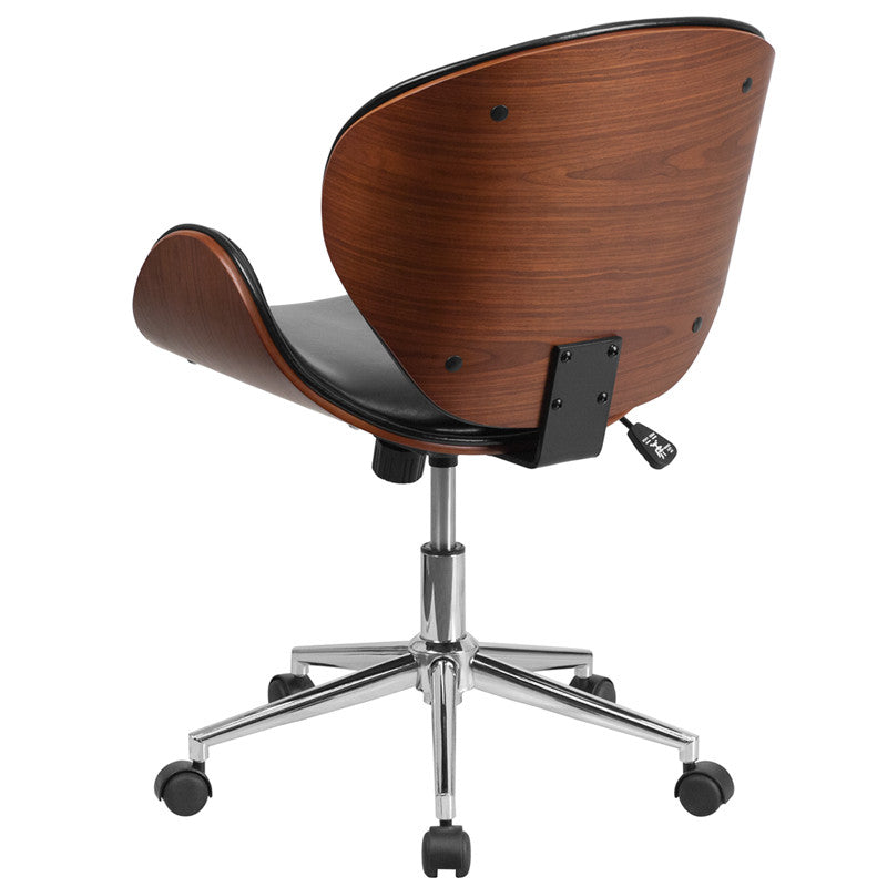 Flash Furniture Mid-Back Walnut Wood Swivel Conference Chair In Black Leather | Office Chairs | Modishstore - 3