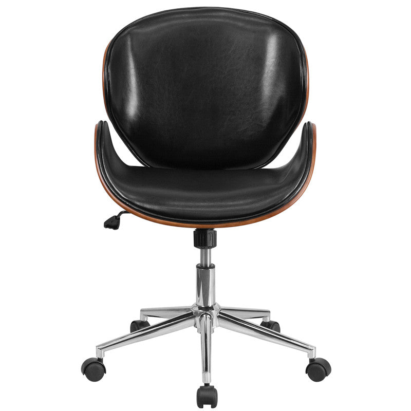 Flash Furniture Mid-Back Walnut Wood Swivel Conference Chair In Black Leather | Office Chairs | Modishstore - 2