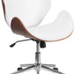 Flash Furniture Mid-Back Walnut Wood Swivel Conference Chair In White Leather | Office Chairs | Modishstore