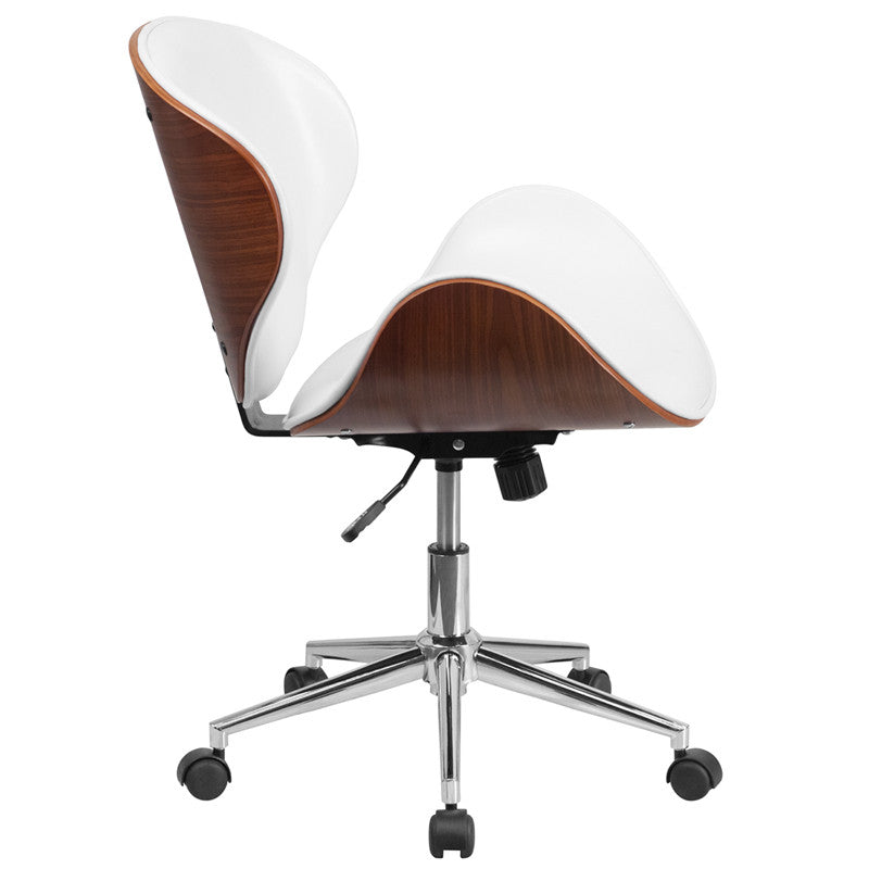 Flash Furniture Mid-Back Walnut Wood Swivel Conference Chair In White Leather | Office Chairs | Modishstore - 4