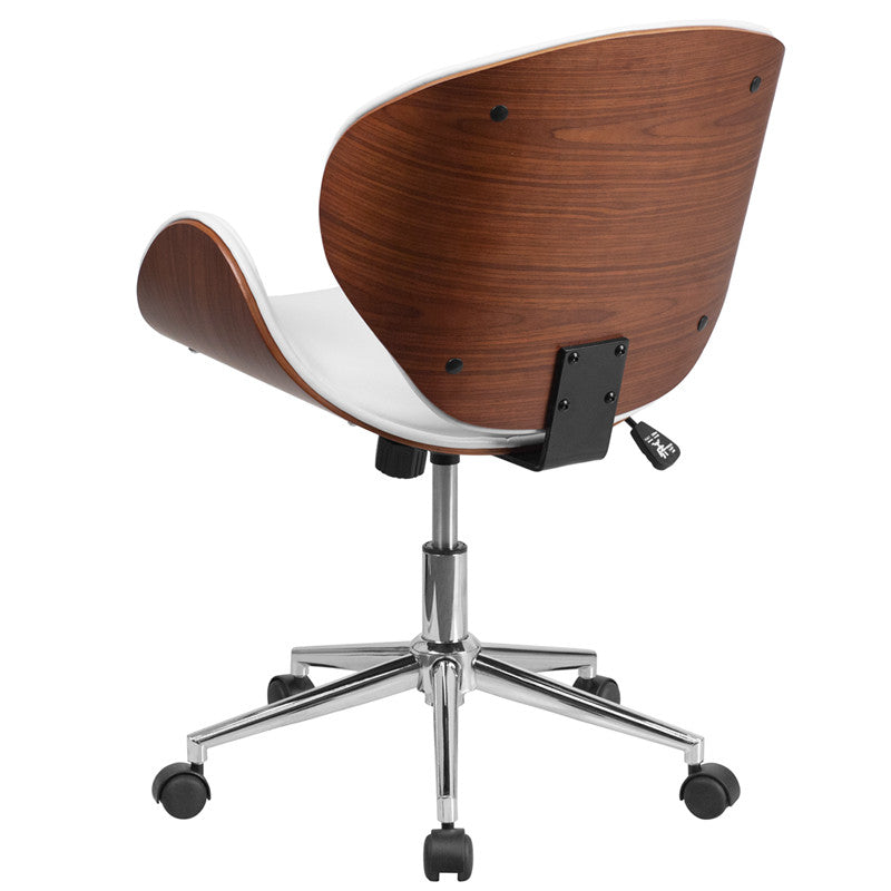 Flash Furniture Mid-Back Walnut Wood Swivel Conference Chair In White Leather | Office Chairs | Modishstore - 3
