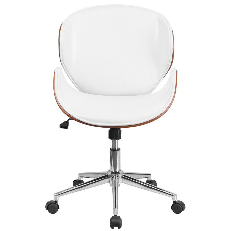 Flash Furniture Mid-Back Walnut Wood Swivel Conference Chair In White Leather | Office Chairs | Modishstore-2