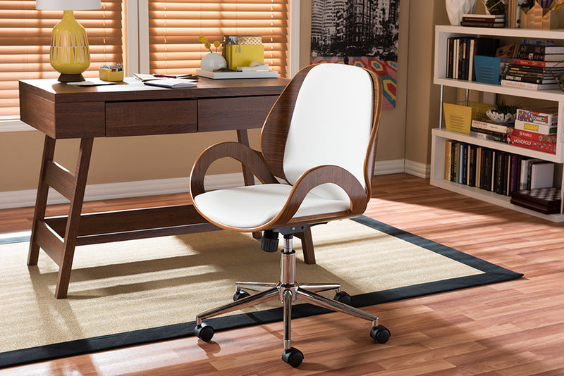 Baxton Studio Watson Modern and Contemporary White and Walnut Office Chair | Modishstore | Office Chairs