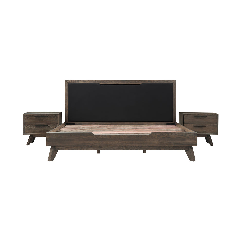 Astoria 3 Piece King Bedroom Set in Oak with Black Faux Leather  By Armen Living | Bedroom Sets | Modishstore - 2