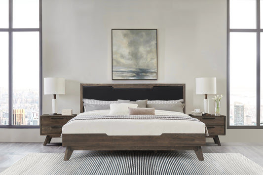 Astoria 3 Piece King Bedroom Set in Oak with Black Faux Leather  By Armen Living | Bedroom Sets | Modishstore