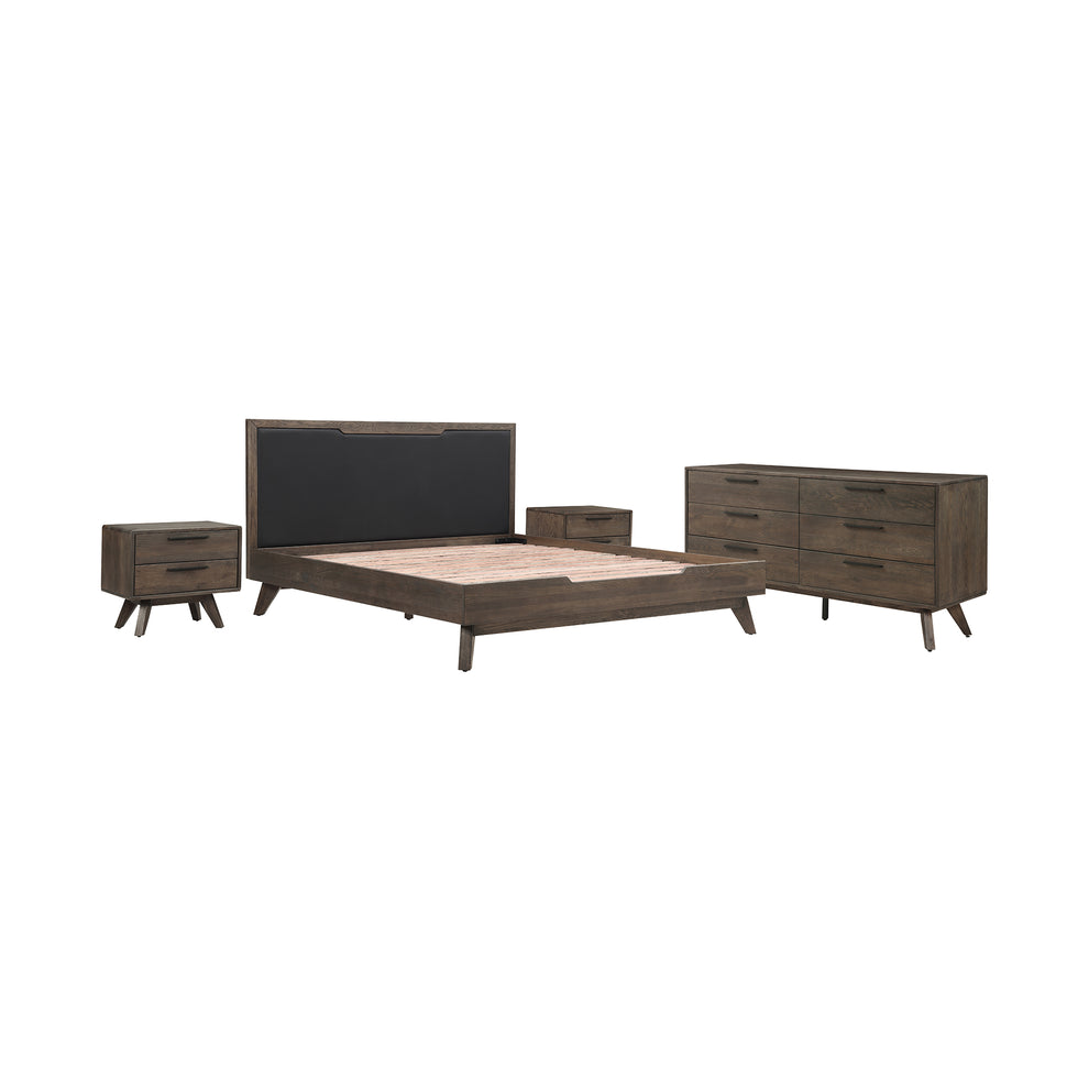 Astoria 4 Piece King Bedroom Set in Oak with Black Faux Leather  By Armen Living | Bedroom Sets | Modishstore - 2