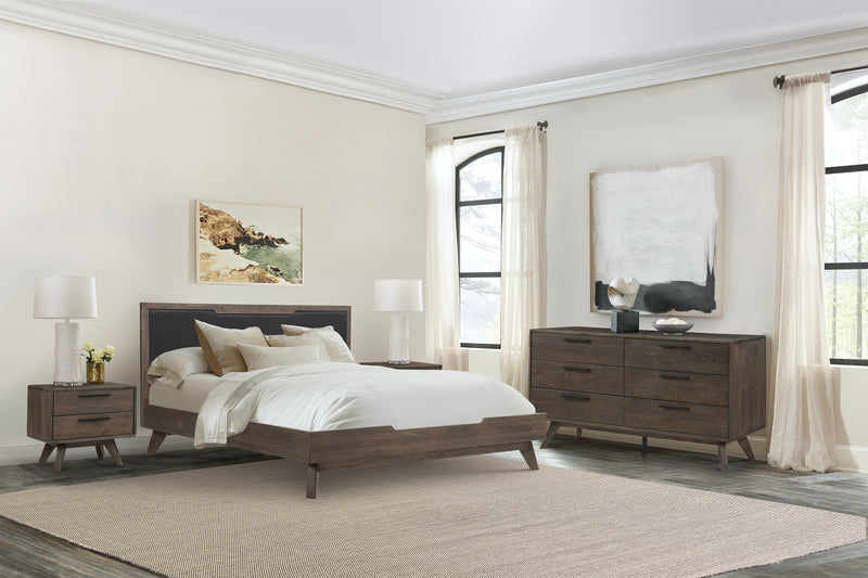 Astoria 4 Piece King Bedroom Set in Oak with Black Faux Leather  By Armen Living | Bedroom Sets | Modishstore