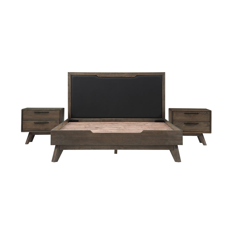 Astoria 3 Piece Queen Bedroom Set in Oak with Black Faux Leather  By Armen Living | Bedroom Sets | Modishstore - 2