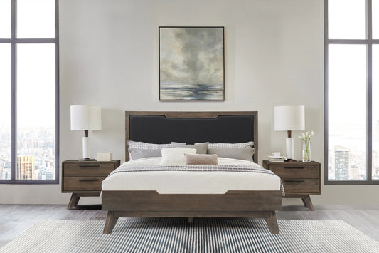 Astoria 3 Piece Queen Bedroom Set in Oak with Black Faux Leather  By Armen Living | Bedroom Sets | Modishstore