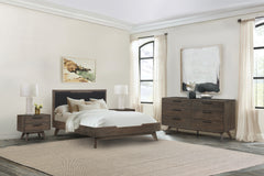 Astoria 4 Piece Queen Bedroom Set in Oak with Black Faux Leather  By Armen Living