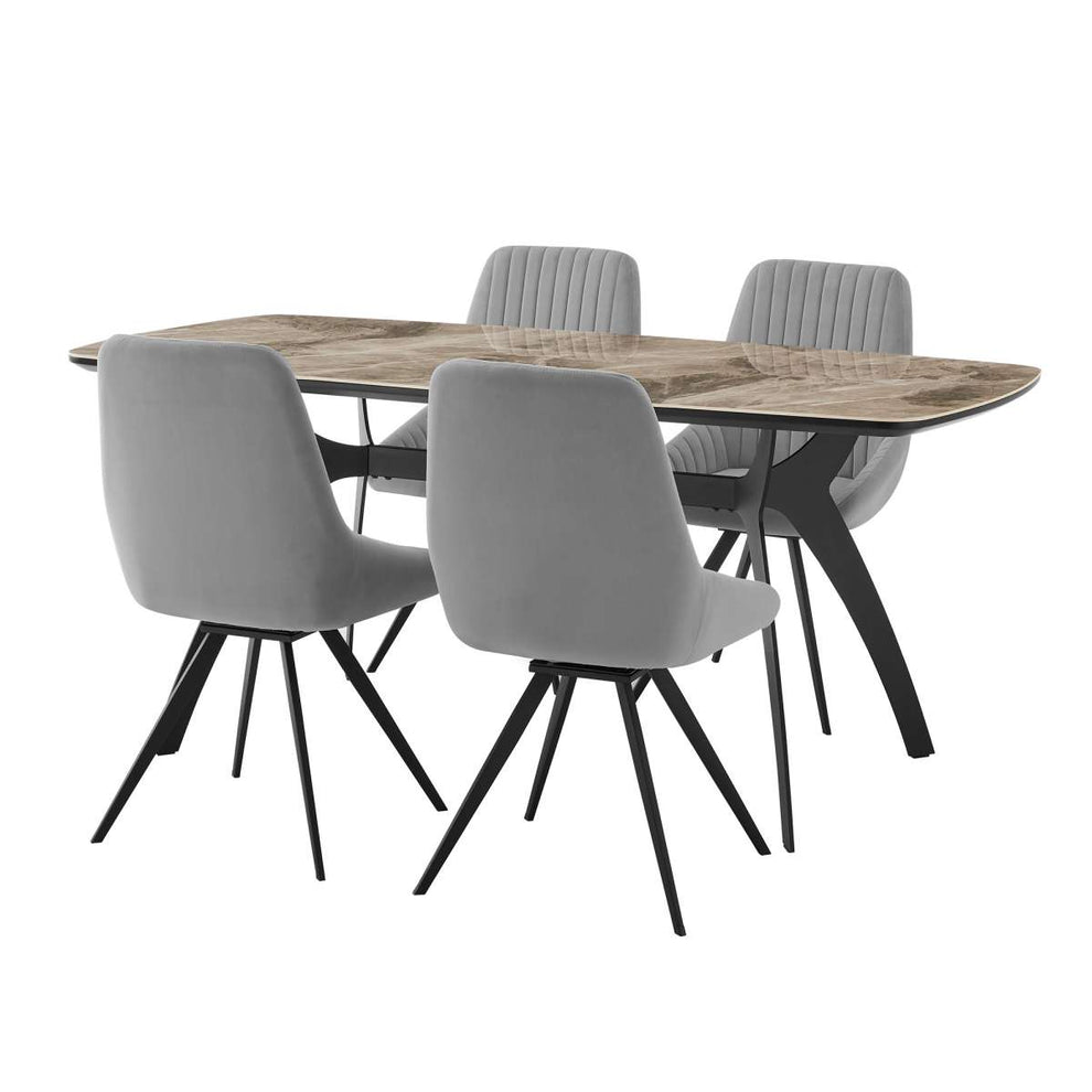 Andes and Alison Gray Fabric 5 Piece Rectangular Dining Set By Armen Living | Dining Sets |  Modishstore  - 2