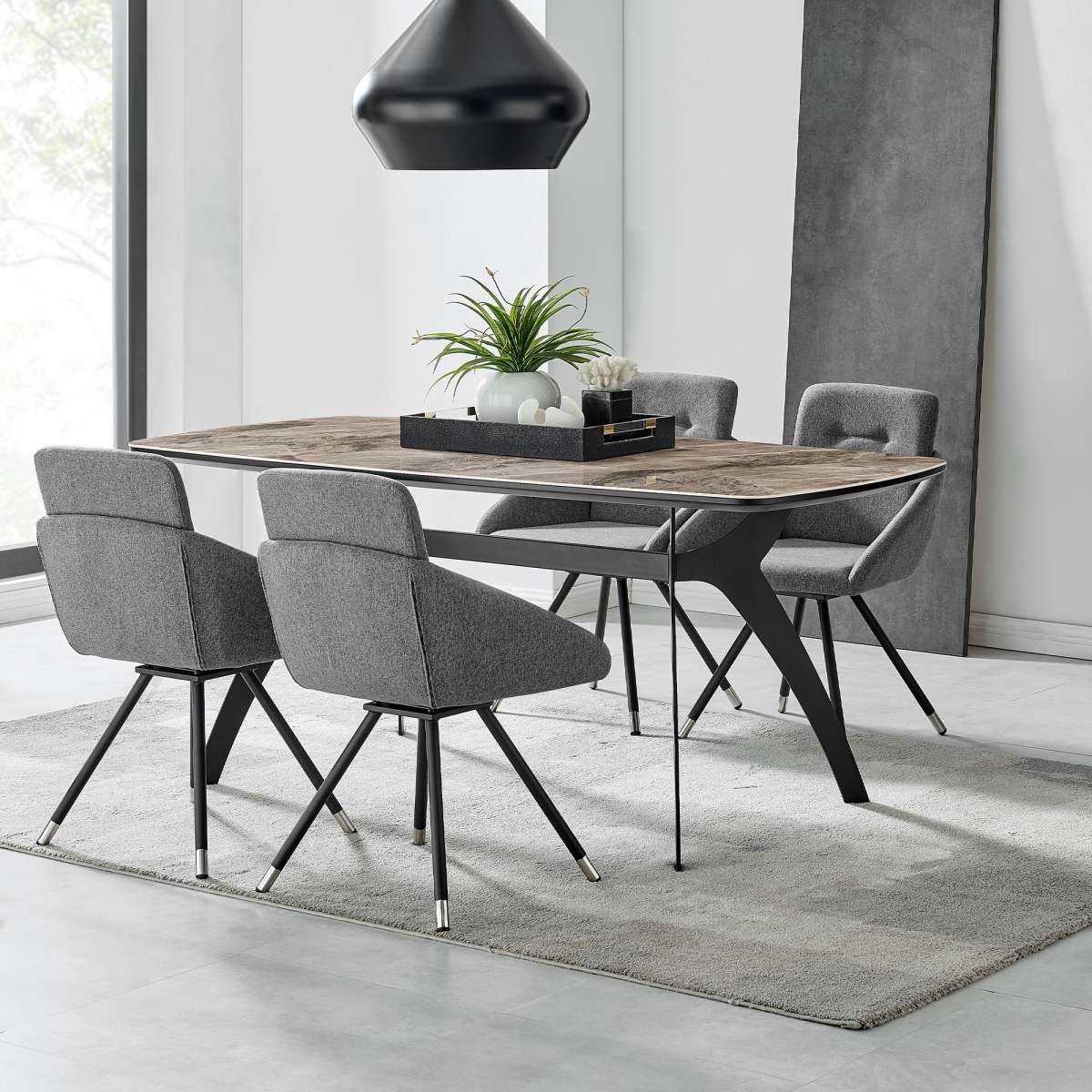 Andes and Granada Gray Fabric 5 Piece Rectangular Dining Set By Armen Living | Dining Sets |  Modishstore 