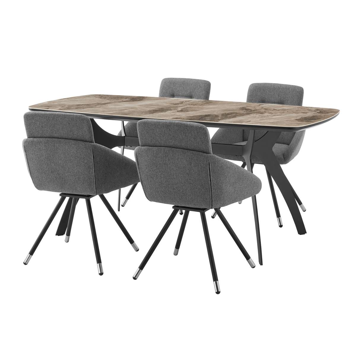 Andes and Granada Gray Fabric 5 Piece Rectangular Dining Set By Armen Living | Dining Sets |  Modishstore  - 2