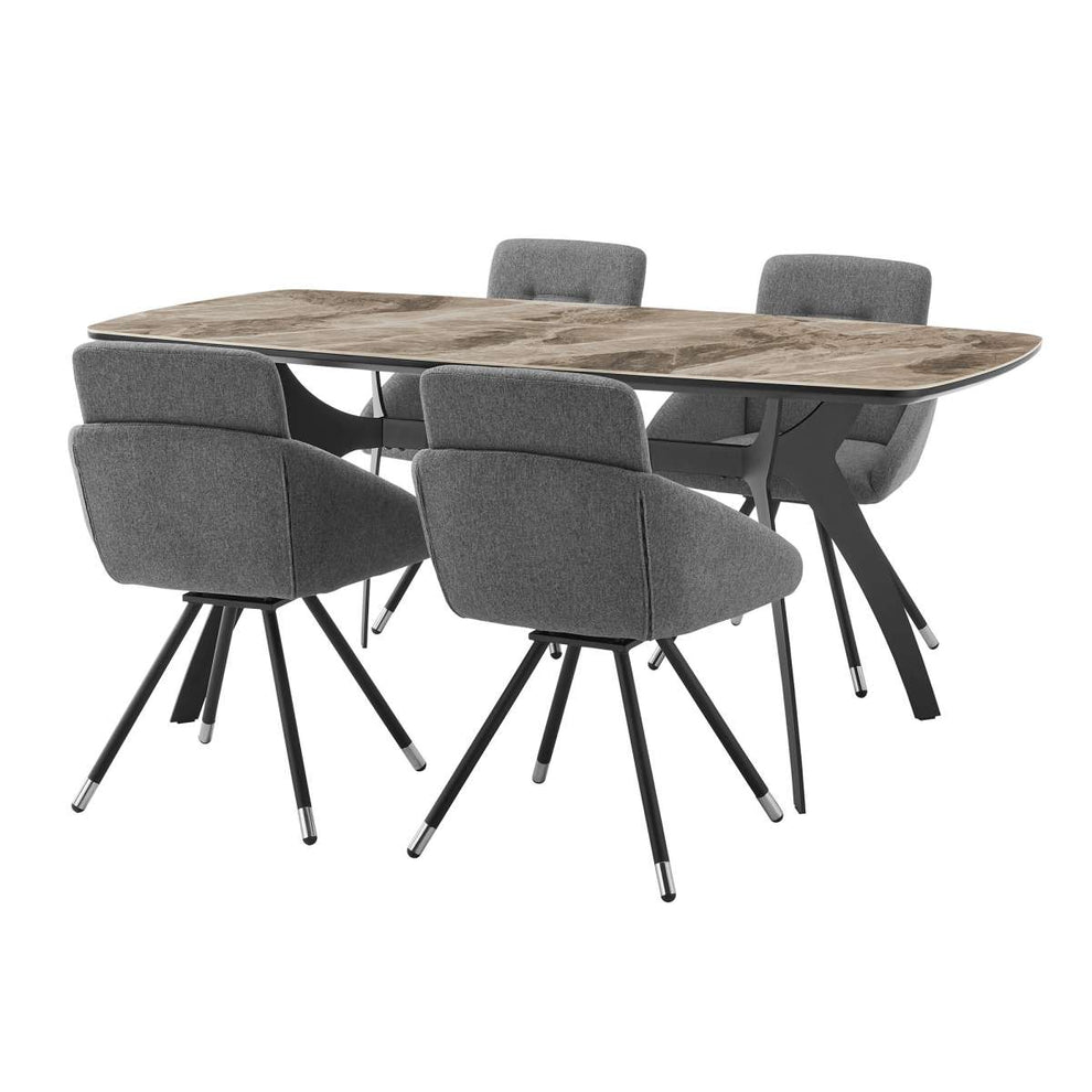 Andes and Granada Gray Fabric 5 Piece Rectangular Dining Set By Armen Living | Dining Sets |  Modishstore  - 2
