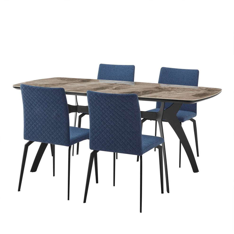 Andes and Lyon Blue Fabric 5 Piece Rectangular Dining Set By Armen Living | Dining Sets |  Modishstore  - 2