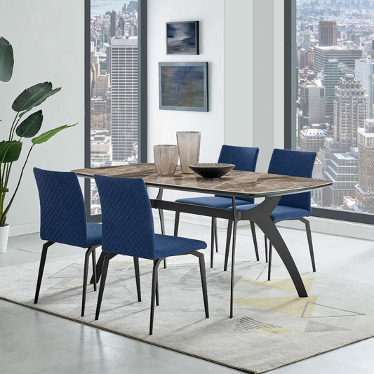Andes and Lyon Blue Fabric 5 Piece Rectangular Dining Set By Armen Living | Dining Sets |  Modishstore 