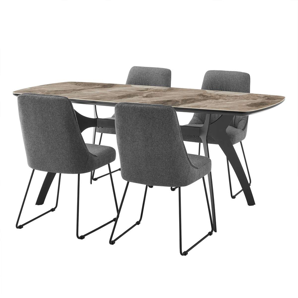 Andes and Quartz Gray Fabric 5 Piece Rectangular Dining Set By Armen Living | Dining Sets |  Modishstore  - 2