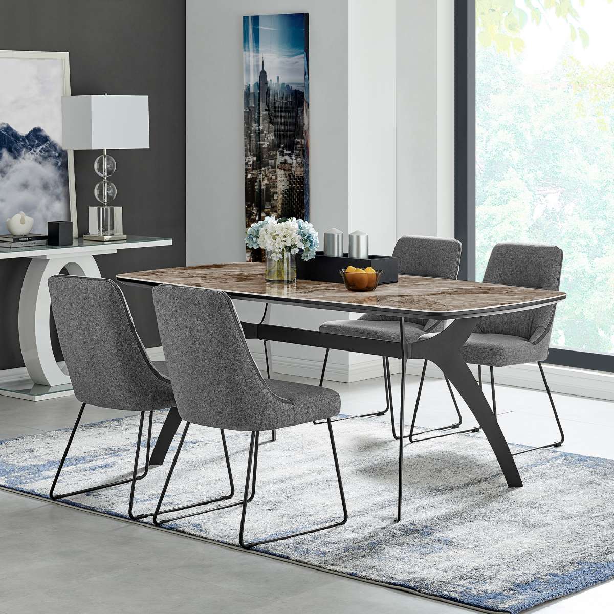 Andes and Quartz Gray Fabric 5 Piece Rectangular Dining Set By Armen Living | Dining Sets |  Modishstore 
