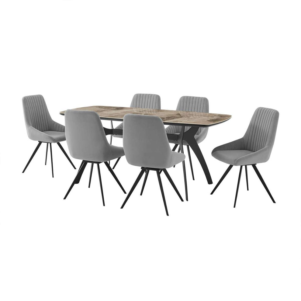 Andes and Alison Gray Fabric 7 Piece Rectangular Dining Set By Armen Living | Dining Sets |  Modishstore  - 2